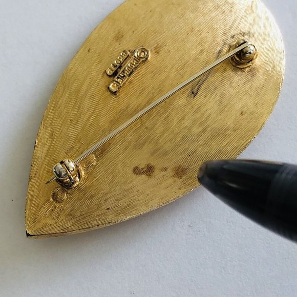 Vintage Marcel Boucher Signed Numbered Feather Eye of Peacock Gold Tone Brooch - Picture 9 of 9